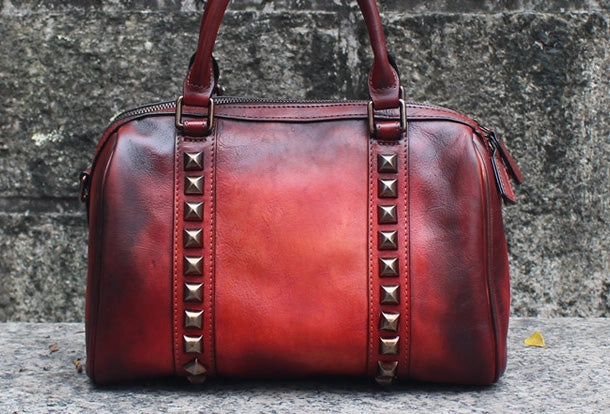 Handmade Leather Handbag Doctor Bag Purse Crossbody Shoulder Bag for Girl Women Lady Trendy Urban Artistic Shape