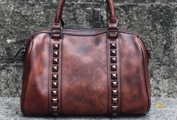 Handmade Leather Handbag Doctor Bag Purse Crossbody Shoulder Bag for Girl Women Lady Stylish Durability