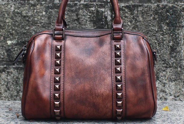 Handmade Leather Handbag Doctor Bag Purse Crossbody Shoulder Bag for Girl Women Lady Artisan Form Daily Utility