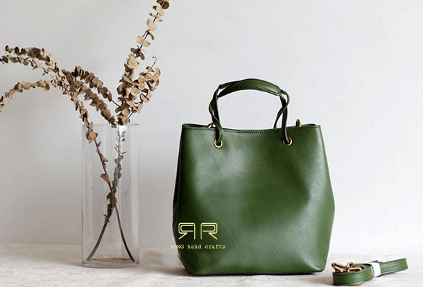 Handmade Leather handbag purse bucket bag for women shopper bag leather shoulder bag Functional Engineering Season Trend