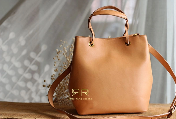 Handmade Leather handbag purse bucket bag for women shopper bag leather shoulder bag Compact Fit