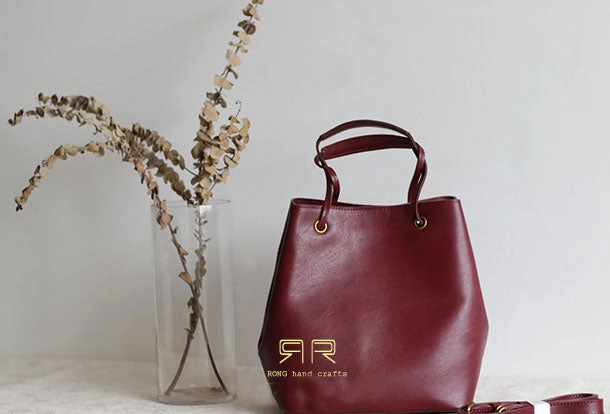 Functional Handbag Handmade Leather handbag purse bucket bag for women shopper bag leather shoulder bag