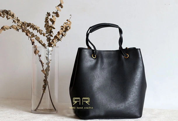 Compact Edge Weekend Getaway Handmade Leather handbag purse bucket bag for women shopper bag leather shoulder bag