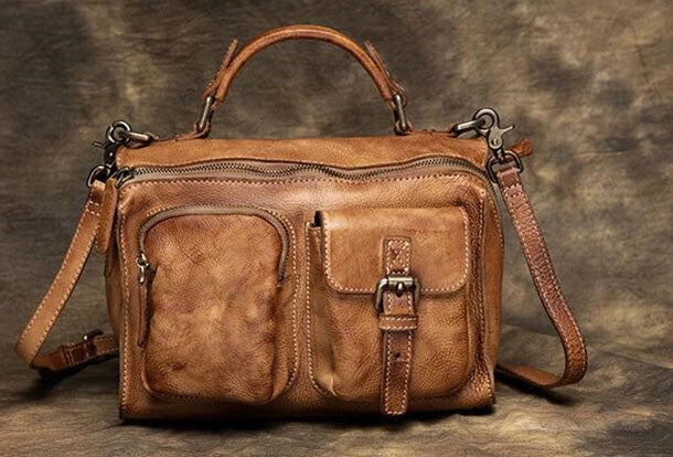 Handmade Leather handbag purse shoulder bag for women leather shopper bag Minimal Construction