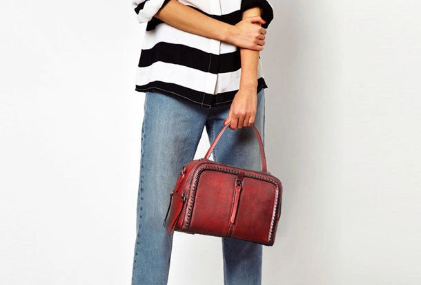 Compact Organizer Handmade Leather handbag purse shoulder bag for women leather shopper bag