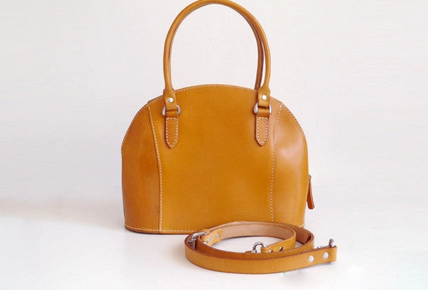 Handmade Leather handbag shoulder bag yellow brown for women leather shoulder bag Chic Detail