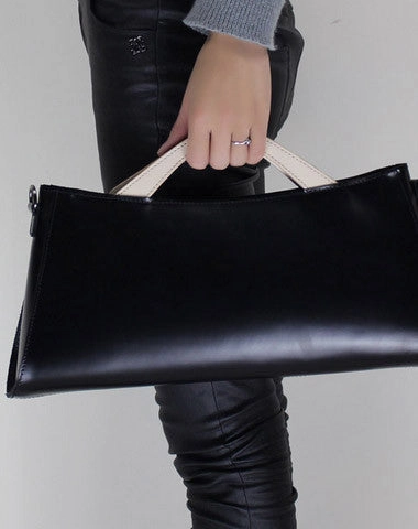 Unique Edge Minimal Luxury Handmade Leather Long handbag shoulder bag black for women leather crossbody bag