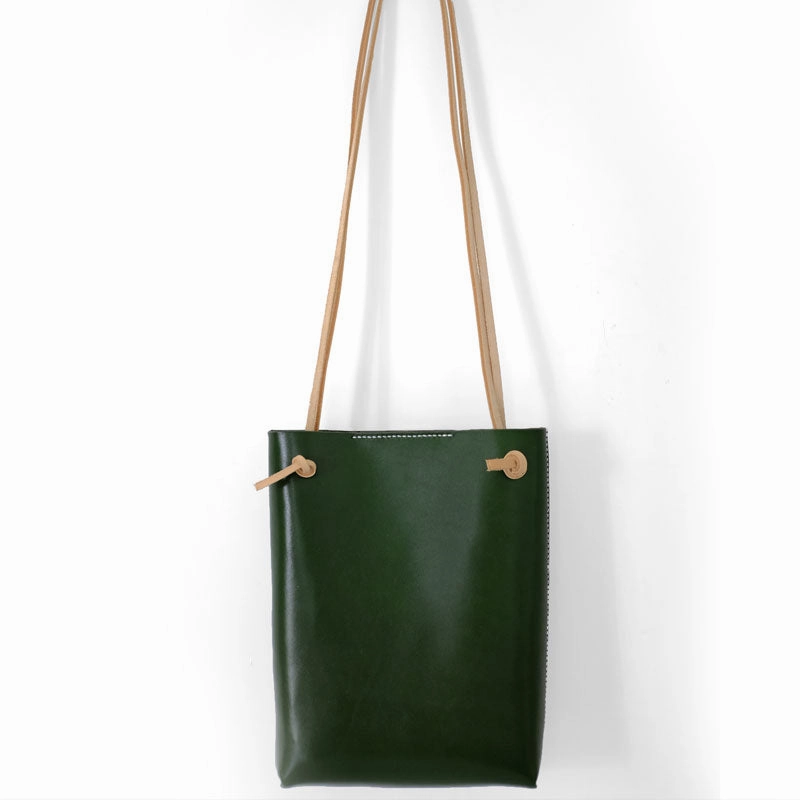 Classic Functional Look Chic Daily Look Handmade Leather Long Strap Womens Bucket Tote Purse Shoulder Tote Bag for Women