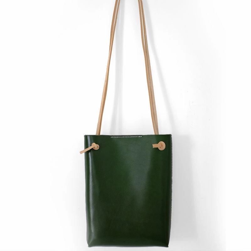Handmade Leather Long Strap Womens Bucket Tote Purse Shoulder Tote Bag for Women Minimal Design