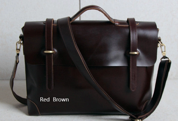 Compact Versatility Simple Journey Handmade leather men Briefcase messenger dark coffee brown shoulder bag vintage bag