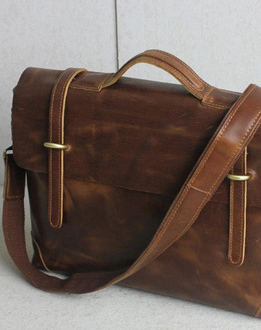 Handmade leather men Briefcase messenger dark coffee brown shoulder bag vintage bag Elegant Touch Compact Solution