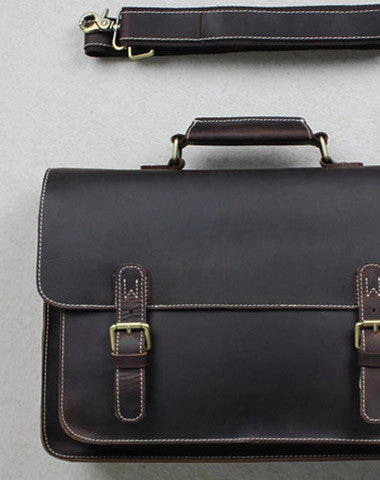 Work Travel Handmade leather men Briefcase messenger dark coffee shoulder bag vintage bag