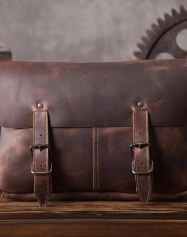 Handmade leather men Briefcase messenger vintage shoulder laptop bag vintage bag outdoor durability Travel Friendly