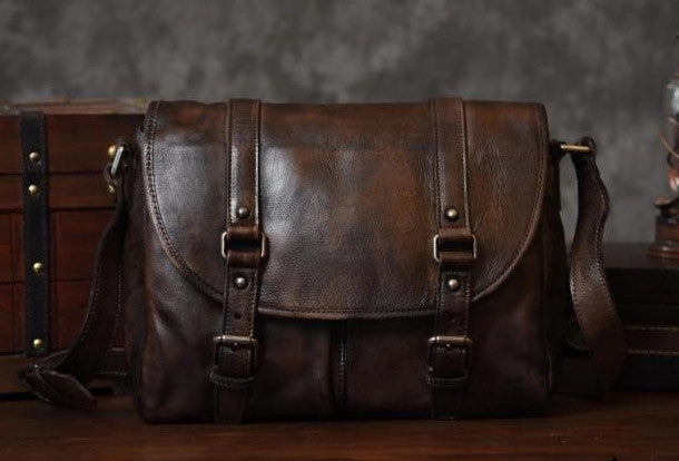 Handmade leather men Briefcase messenger vintage shoulder laptop bag vintage bag Outdoor Adventure Organized Storage