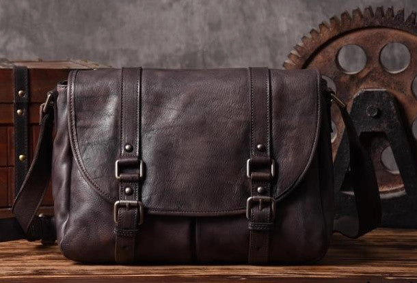 Handmade leather men Briefcase messenger vintage shoulder laptop bag vintage bag Functional Accessory Eco Friendly