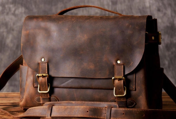 Handmade leather men Briefcase messenger vintage shoulder laptop bag vintage bag Functional Style