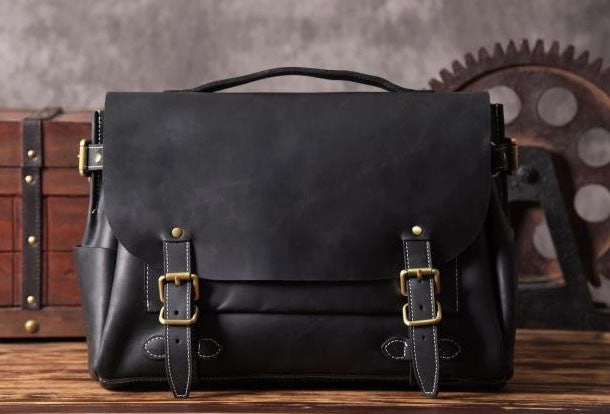 Functional Piece Travel Performance Handmade leather men Briefcase messenger vintage shoulder laptop bag vintage bag
