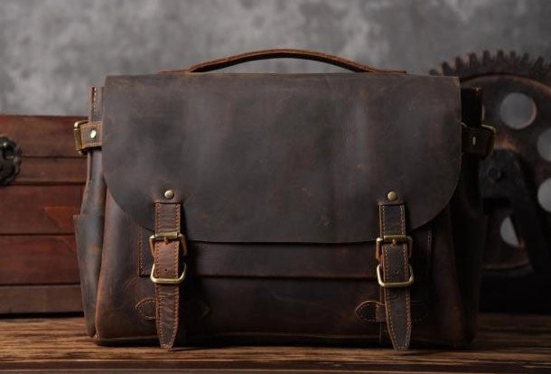 Handmade leather men Briefcase messenger vintage shoulder laptop bag vintage bag Versatile Accessory Urban practicality