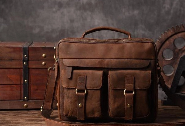 Workday Function Lightweight Everyday Handmade leather men Vintage Messenger bag Briefcase Cool Shoulder bag for Men
