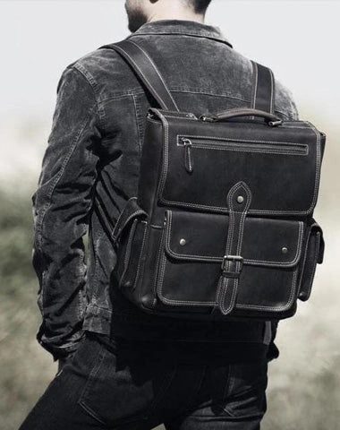 Handmade Leather Mens Cool Backpack Messenger Bag Briefcase Work Bag Business Bag for men Refined Simplicity