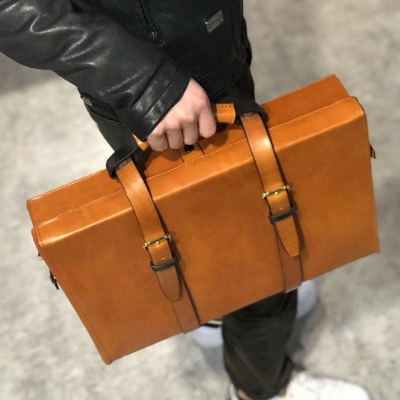 City Style Handmade Leather Mens Cool Business Bag Messenger Bag Briefcase Work Bag Laptop Bag for men