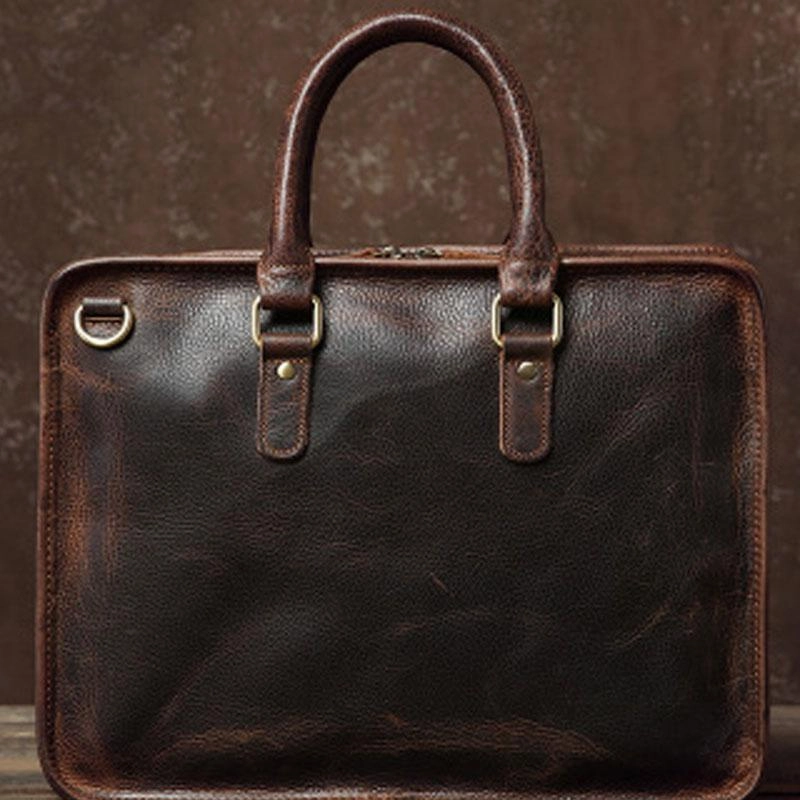 Handmade Leather Mens Cool Messenger Bag Briefcase Work Bag Business Bag Laptop Bag for men Practical Carry Practical Travel