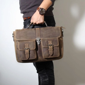 Handmade Leather Mens Cool Messenger Bag Work Bag Backpack Travel Bag Briefcase Bag for men Effortless Style Casual Companion