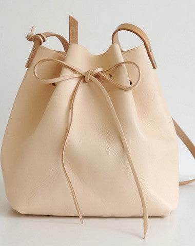 Handmade Leather shoulder bag bucket bag beige for women leather shoulder bag Customizable Options