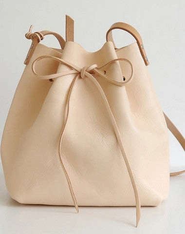Comfort Carry Handle Relaxed Carry Style Handmade Leather shoulder bag bucket bag beige for women leather shoulder bag