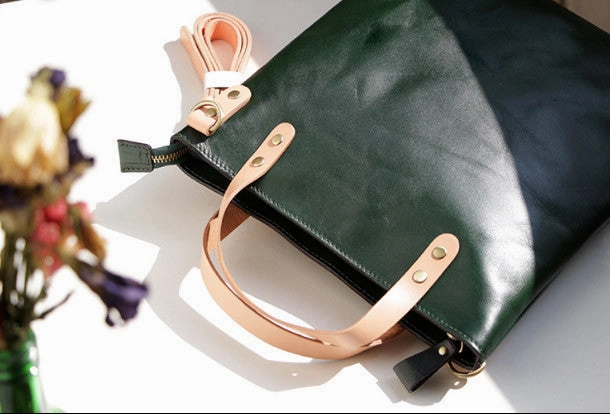 Smart Organization Practical Travel Handmade Leather tote bag shopper bag for women leather shoulder bag handbag