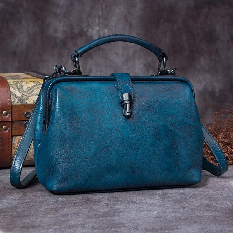 Practical Travel Handmade Red Leather Handbag Vintage Doctor Bag Shoulder Bag Purse For Women