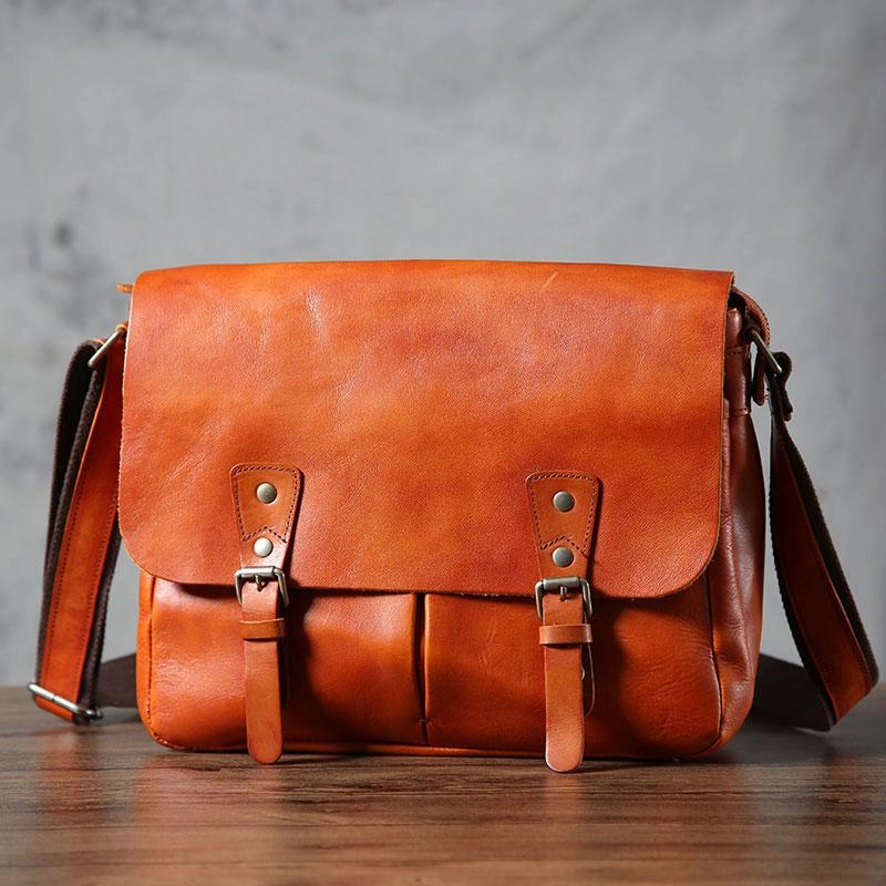 Handmade Vintage Leather Mens Cool Shoulder Bag Messenger Bags Cycling Bag for men Smart Utility