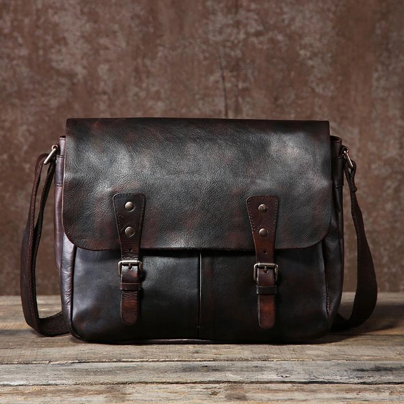 Handmade Vintage Leather Mens Cool Shoulder Bag Messenger Bags Cycling Bag for men Outdoor Comfort Urban Companion