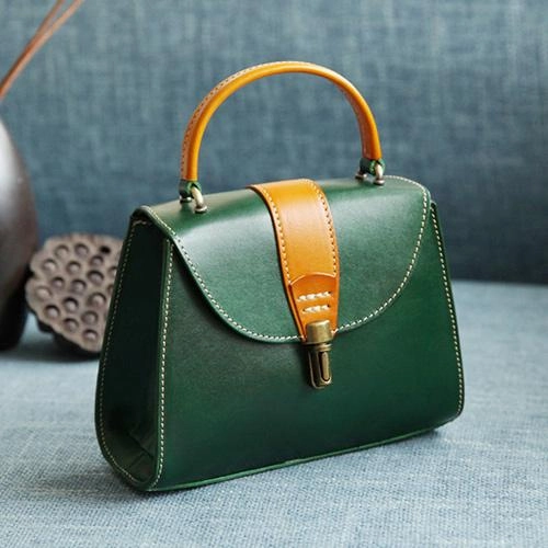 Style Performance Handmade Women's Green Leather Handbags Purse Vintage Small Handbag Shoulder Bag Purse