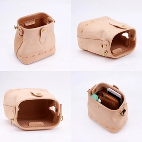 Handmade Womens Beige Leather Mini Doctor Handbag Purse Small Side Chain Bag Doctor Purse for Women Professional Outfit