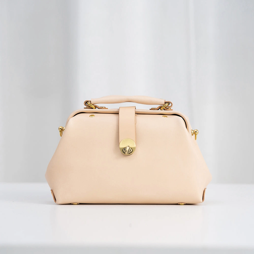 Everyday Luxury Handmade Womens Beige Small Leather Doctor Handbag Side Purse Doctor Purse for Women