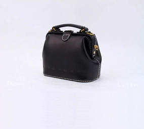Handmade Womens Black Leather Small doctor Handbag shoulder doctor bags for women Classic Accent Stylish Accessory