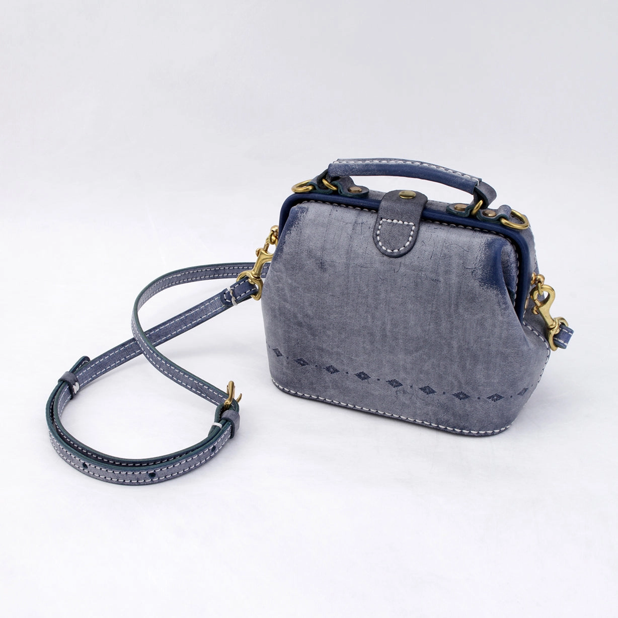 Durable Texture Handmade Womens Blue Leather Mini doctor Handbag shoulder doctor bags for women