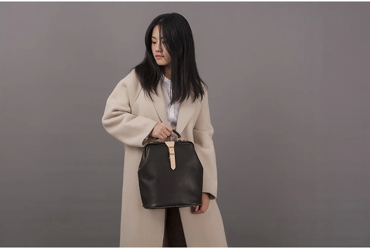 Sophisticated Lifestyle Elegant Geometry Handmade Womens Coffee Leather Doctor Backpack Purse Shoulder Doctor Handbag for Women