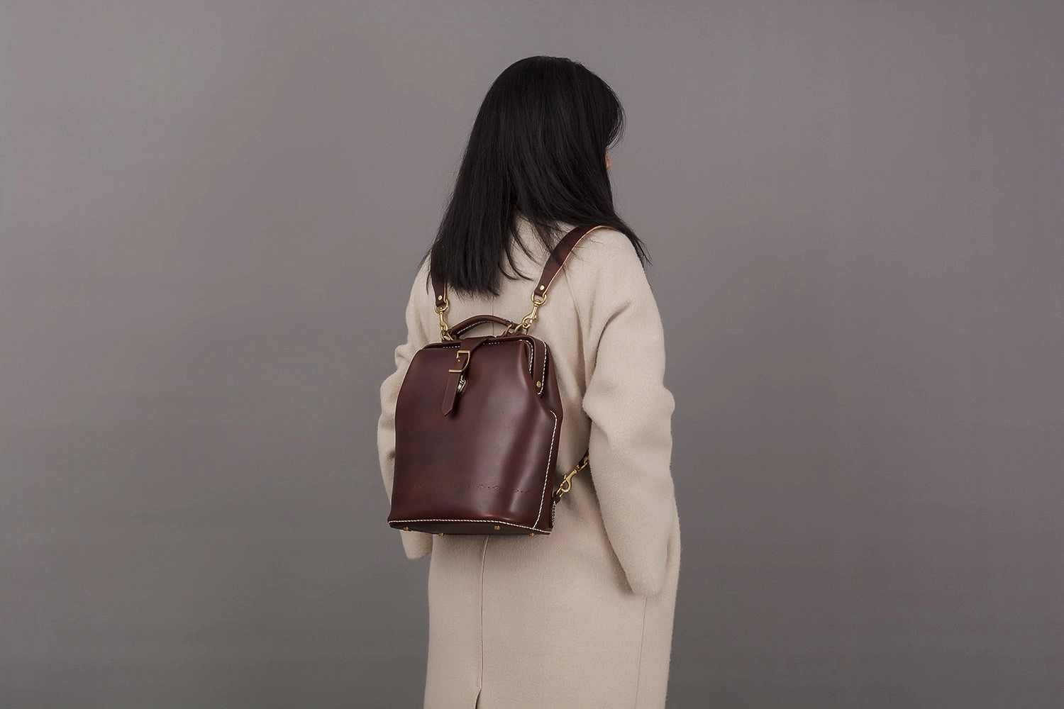 Handmade Womens Coffee Leather Doctor Backpack Purse Shoulder Doctor Handbag for Women Timeless Appeal classic accessory