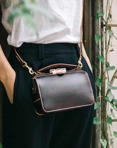 Smart Pick Comfortable carry-all Handmade Womens Coffee Leather Doctor Handbag Purse Small Side Bag Doctor Bags for Women