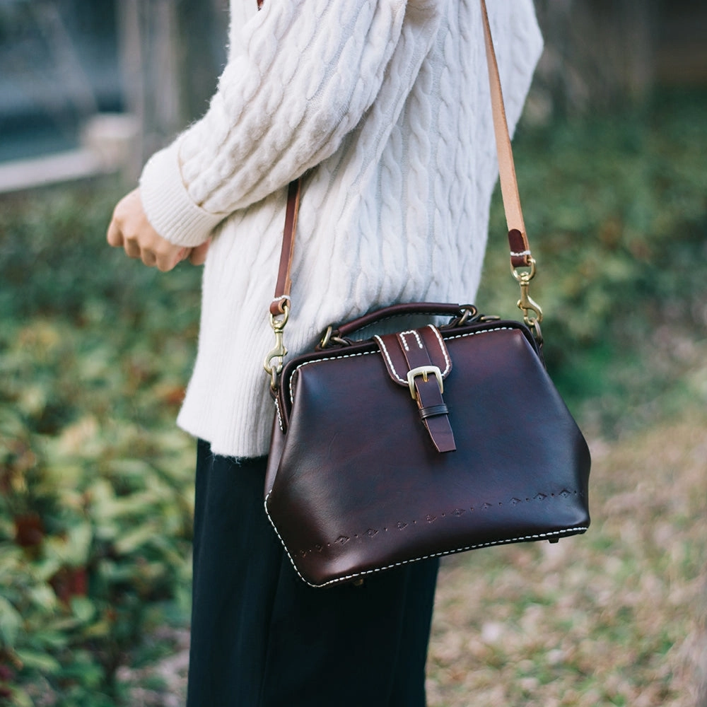 Elegant Utility Handmade Womens Coffee Leather doctor Handbag shoulder doctor bags Purse for women