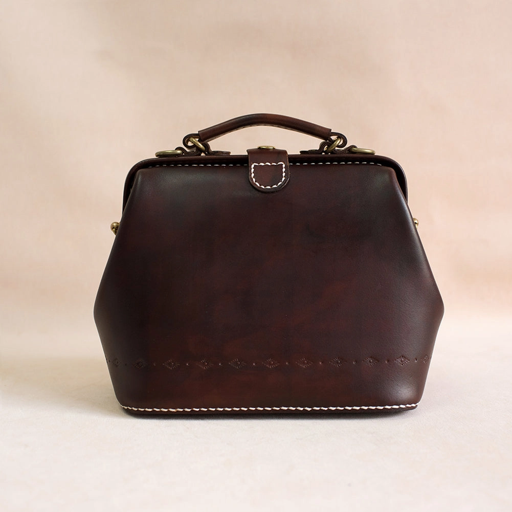 Weekend Adventure Practical Design Handmade Womens Coffee Leather doctor Handbag shoulder doctor bags Purse for women