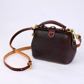 Handmade Womens Coffee Leather Mini doctor Handbag shoulder doctor bags for women Sleek Craft