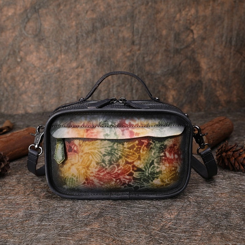 Durable Material Handmade Womens Coffee Leather Mini Satchel Shoulder Bag Best Handbag Cube Crossbody Purses for Ladies