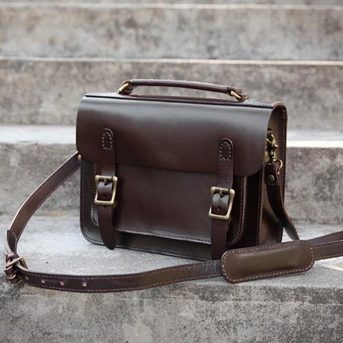 Luxury Comfort work commute Handmade Womens Coffee Leather Satchel Shoulder Bag Cambridge Structured Satchel Handbag Purse for Men