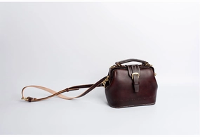 Minimalist leather carrier Handmade Womens Coffee Leather Small doctor Purse Coffee shoulder doctor bags for women