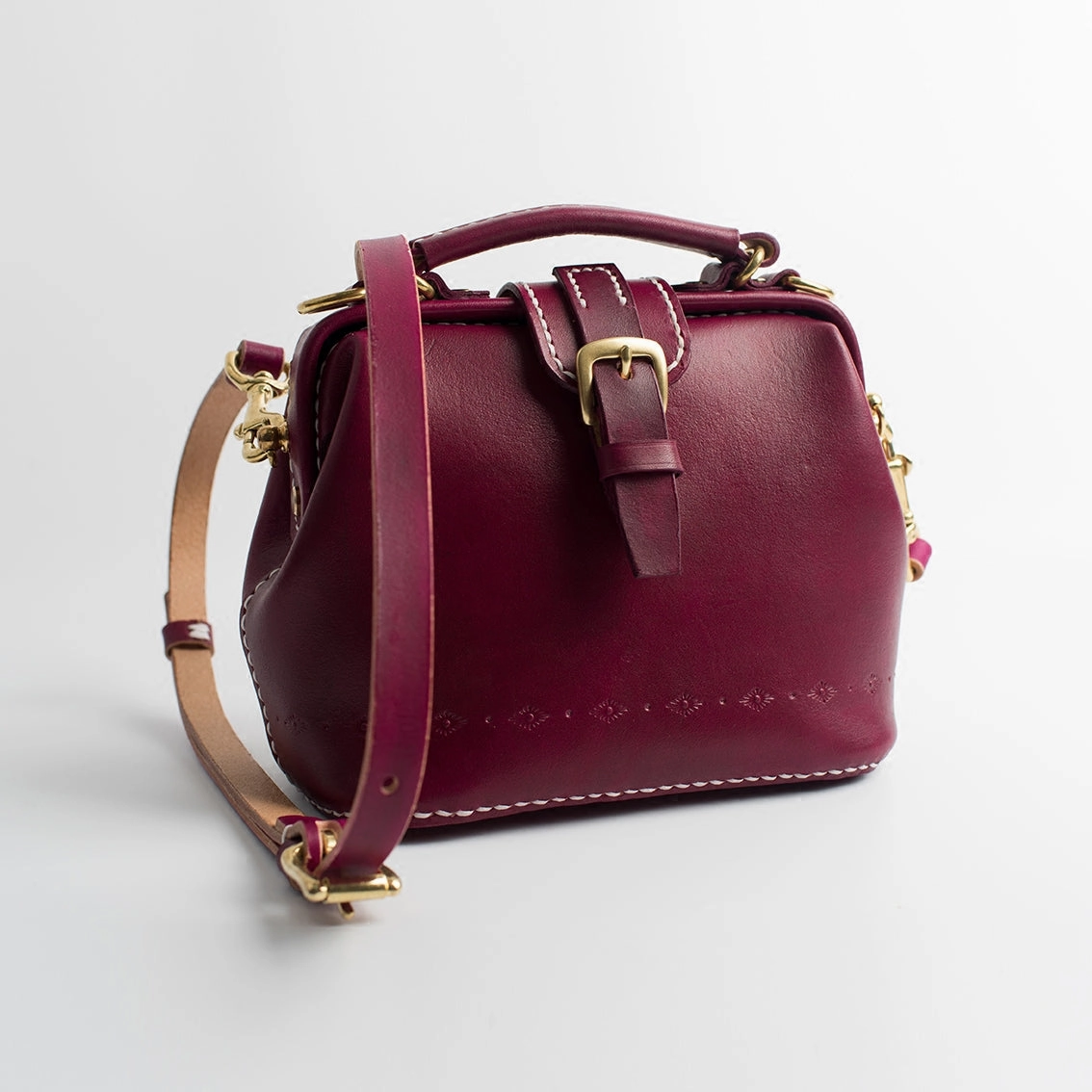 Handmade Womens Dark Red Leather Small doctor Purse Raspberry shoulder doctor bags for women Office Ready