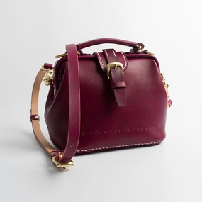 Handmade Womens Dark Red Leather Small doctor Purse Raspberry shoulder doctor bags for women Everyday Casual