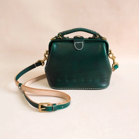 Vibrant color shoulder bag Handmade Womens Green Leather Mini doctor Handbag shoulder doctor bags for women